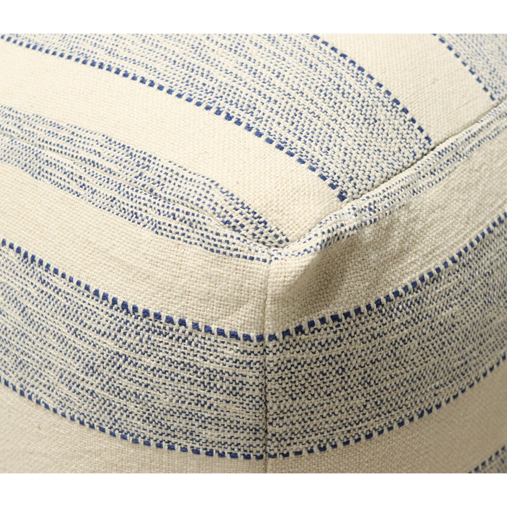 White Hand-woven Parson Pouf, 18" Cube