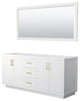 72" Double Bath Vanity, White, No Countertop, Gold Trim, 70" Mirror