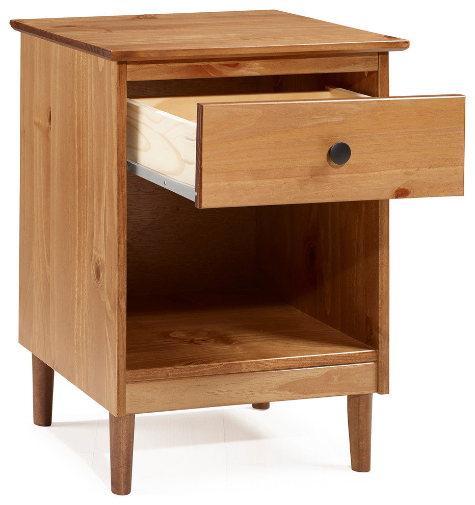 Classic Midcentury Modern 1-Drawer Solid Wood Nightstand Side Table, Caramel