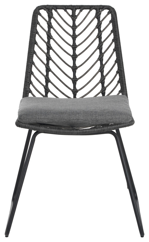 Azlee Outdoor Wicker Dining Chairs With Cushions, Set of 2, Gray