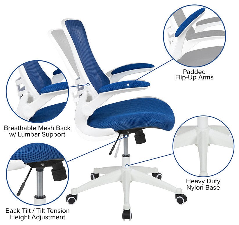 Mid-Back Mesh Swivel Ergonomic Task Office Chair, Blue/White