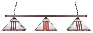 Square 3-Light Bar with Square Fitters, Bronze/Purple & Metal Leaf Art