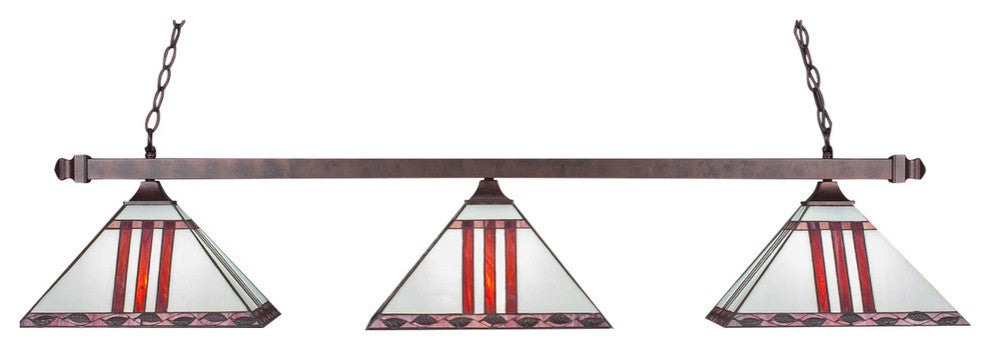 Square 3-Light Bar with Square Fitters, Bronze/Purple & Metal Leaf Art