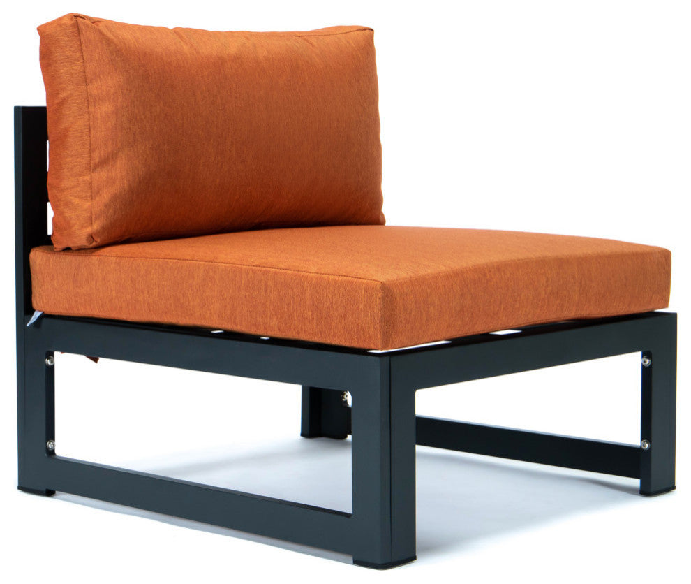 LeisureMod Chelsea 7-Piece Outdoor Sectional With Fire Pit Table, Orange