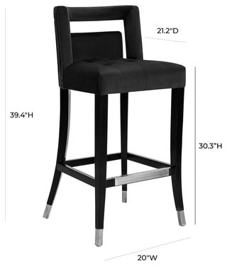 Hart Black Velvet Bar Stool - Black