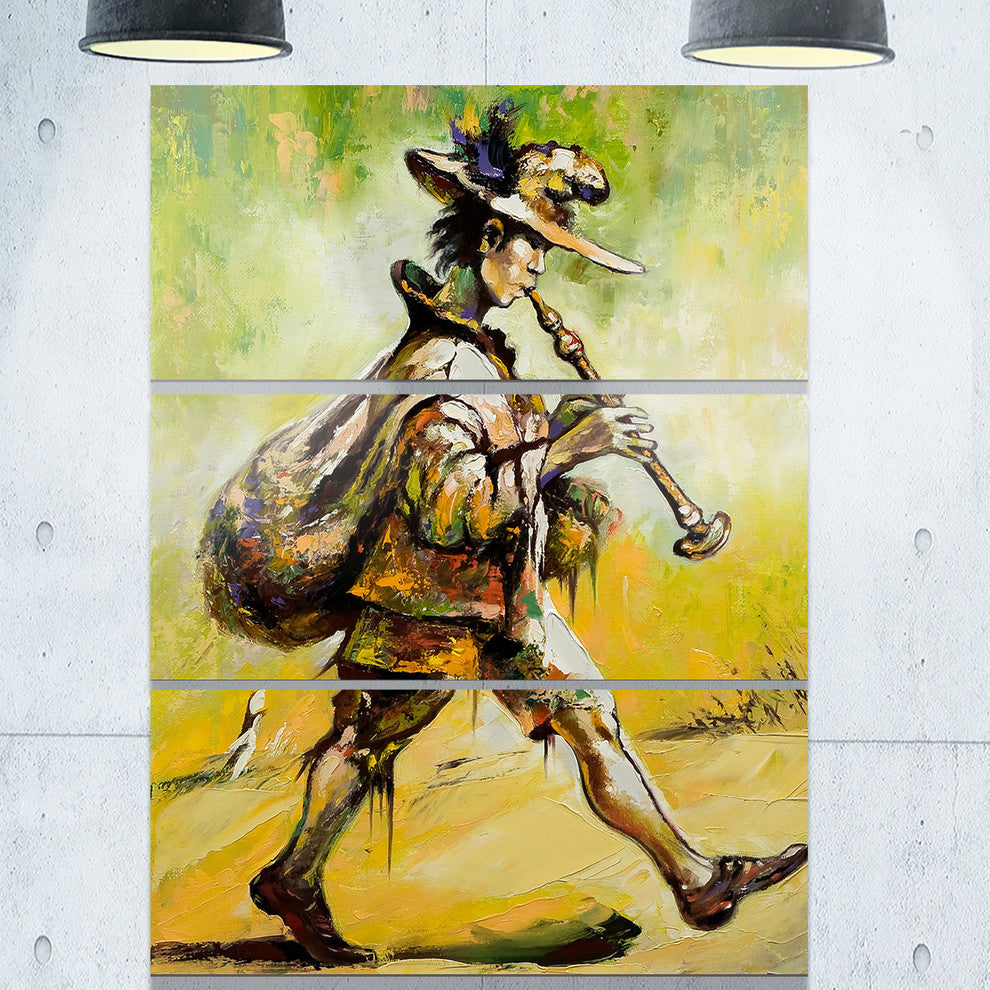 "Wandering Troubadour With Pipe" Glossy Metal Wall Art, 3 Panels, 28"x36"
