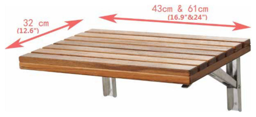 Shoren 16.93 in. Teak Wall Mounted Folding Shower Seat