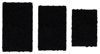 Modesto Collection 100% Cotton Machine Washable Bath Rug, 3-Piece Set, Black