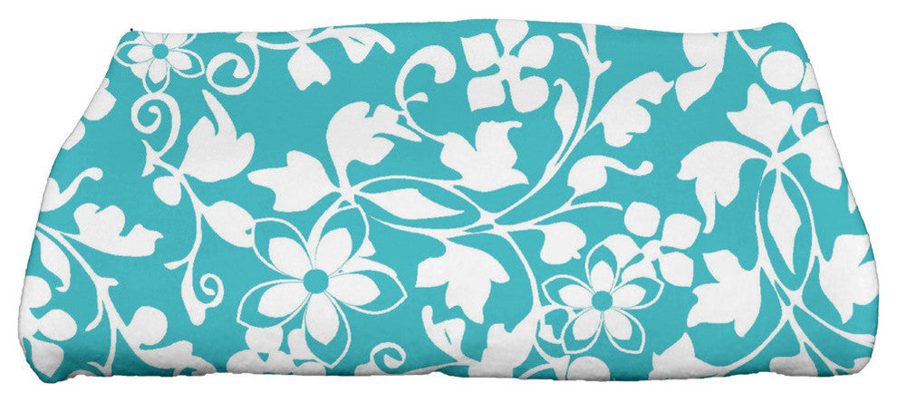 Evelyn, Floral Print Bath Towel, Aqua