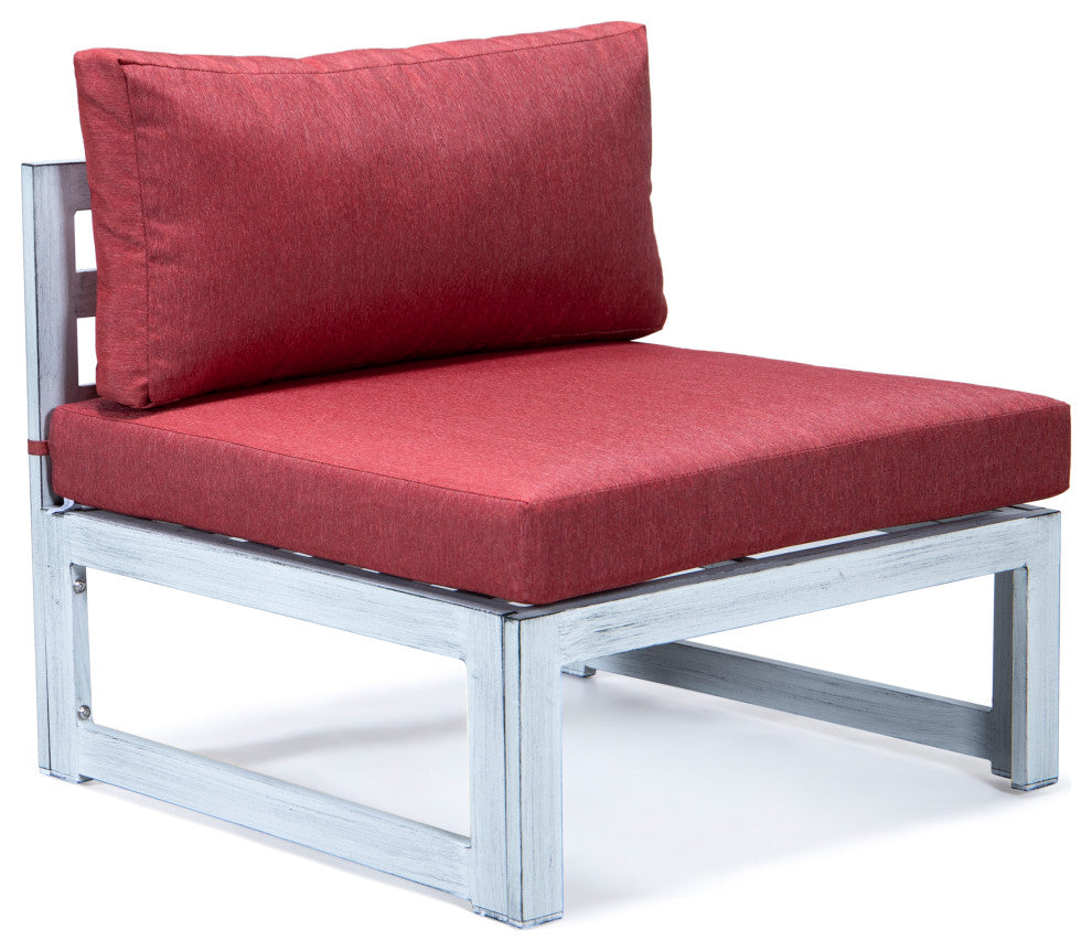 LeisureMod Chelsea 7-Piece Gray Patio Sectional With Fire Pit Table, Red