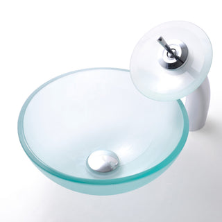 Frosted 14" Glass Vessel Bathroom Sink, PU Drain, Mounting Ring, Nickel