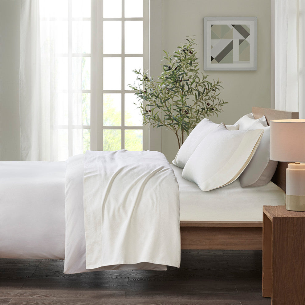 True North by Sleep Philosophy Cotton Flannel Winter Sheet Set, Ivory