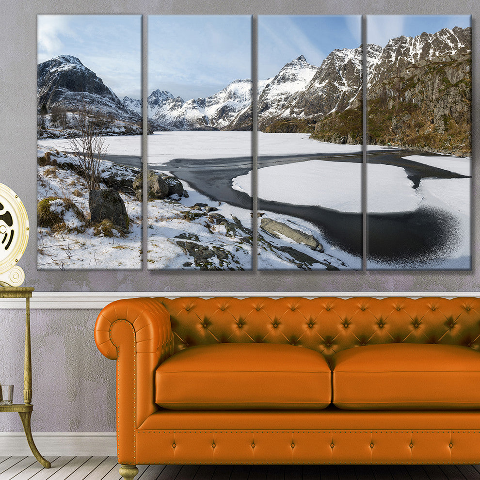 Winter in Lofoten Islands, Landscape Canvas Art Print, 48"x28", 4 Panels