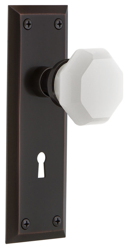 New York Plate with Keyhole Passage Waldorf White Milk Glass Knob