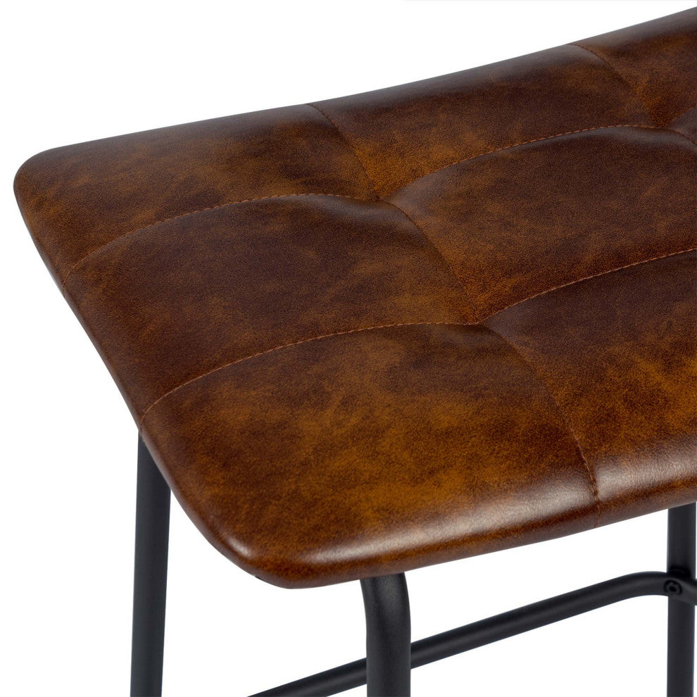 Saddle Tufted 24" Counter Stools Set of 2, Darkbrown-Faux Leather