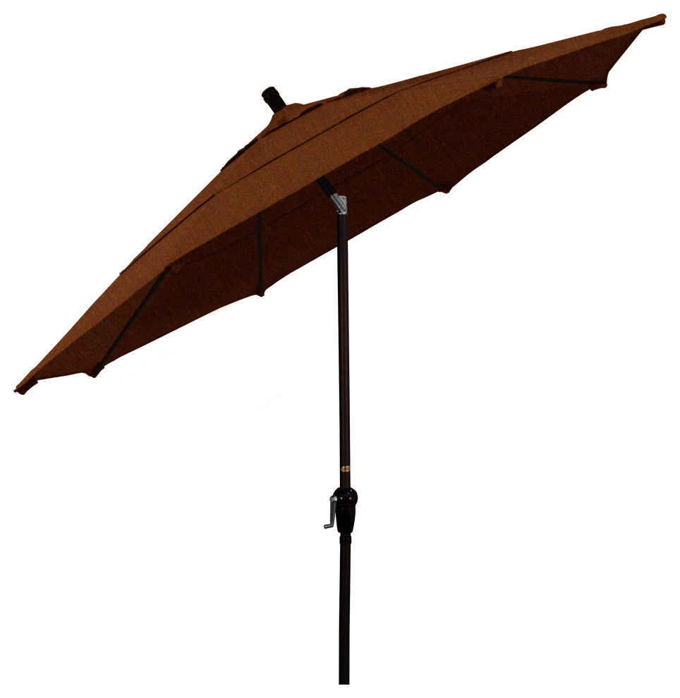 11' Bronze Auto-Tilt Crank Lift Aluminum Umbrella, Sunbrella, Teak