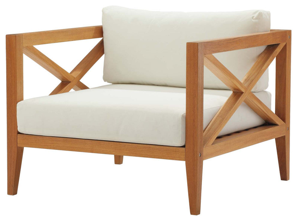 Outdoor Patio Lounge Sofa, Chair and Coffee Table Set, Wood, Natural White