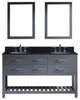 Virtu Caroline Estate 60" Double Bathroom Vanity, Gray, Faucet and Mirrors