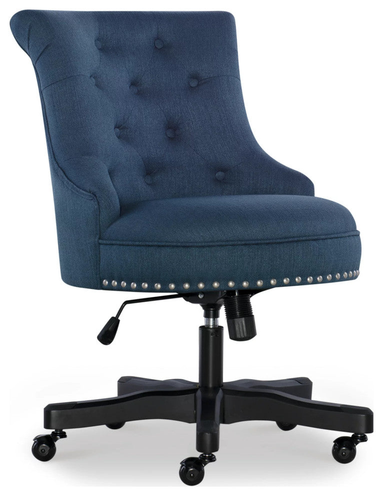 Classic Office Chair, Swivel Design & Diamond Button Tufted Back, Azure Blue