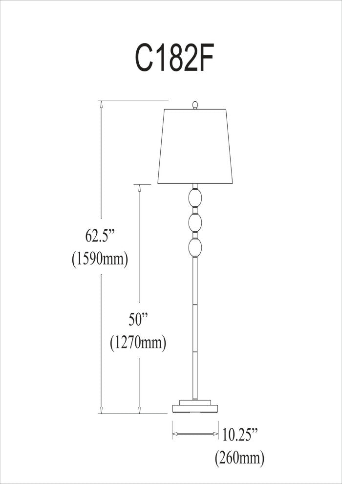 1 Light Incandescent Crystal Floor Lamp, Polished Chrome with White Shade