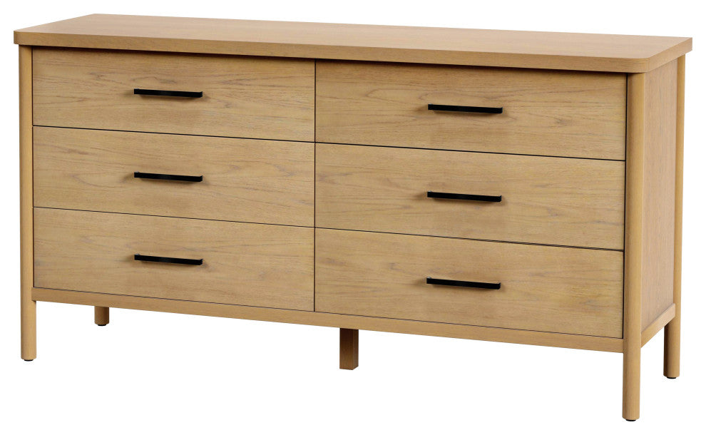 Lennon 6 Drawer Rounded Leg Dresser, Natural