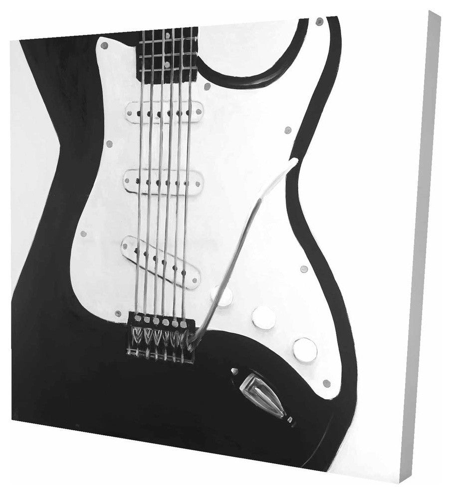 Black Electric Guitar, Fine Art Gallery Wrapped Canvas, 24"x24"