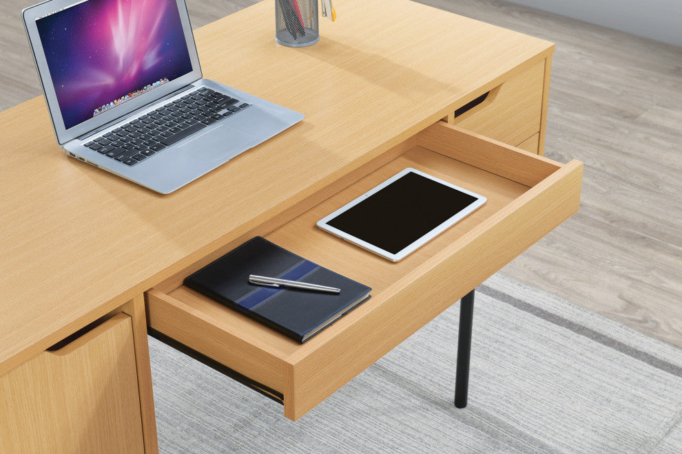 Denmark Executive Desk With Power, Natural Finish