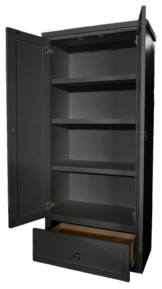 Rustic Kitchen Pantry Cabinet With Drawer, Iron Ore