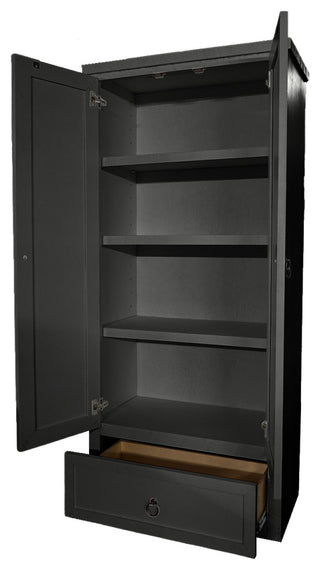 Rustic Kitchen Pantry Cabinet With Drawer, Iron Ore