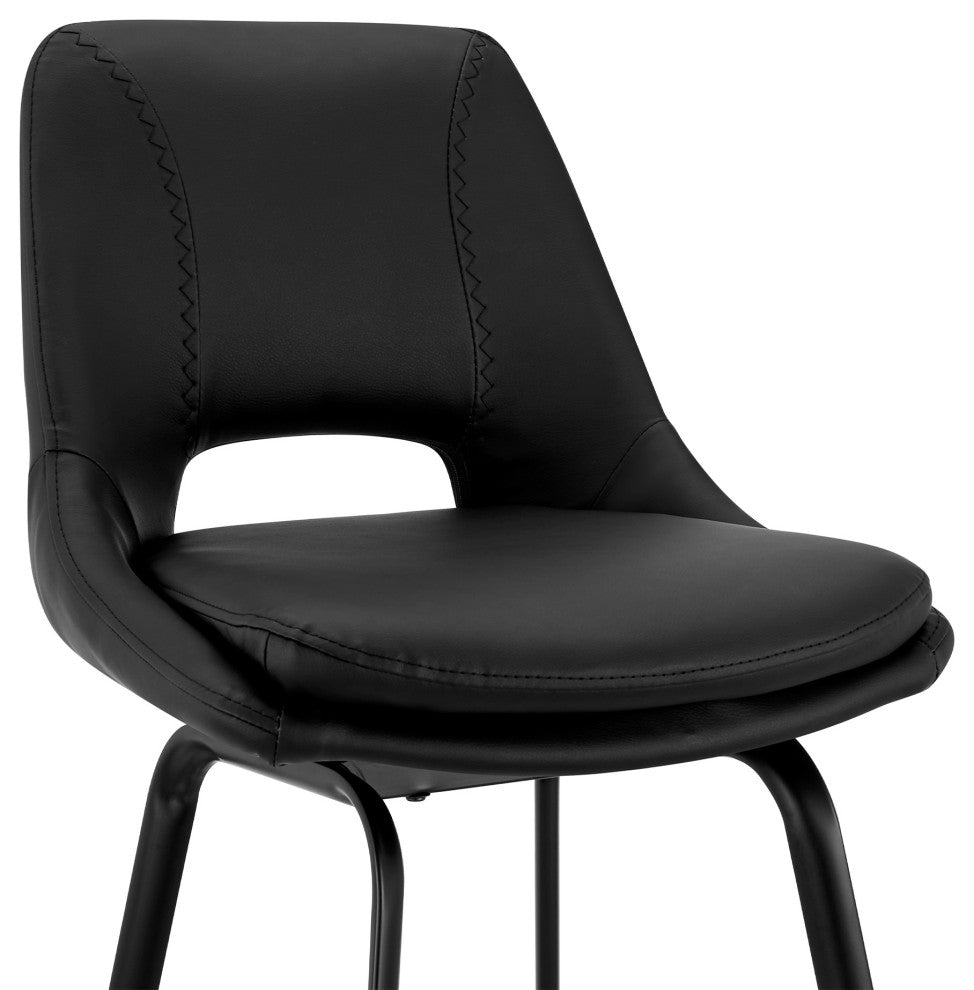 Carise Black Faux Leather and Black Metal Swivel 26" Counter Stool