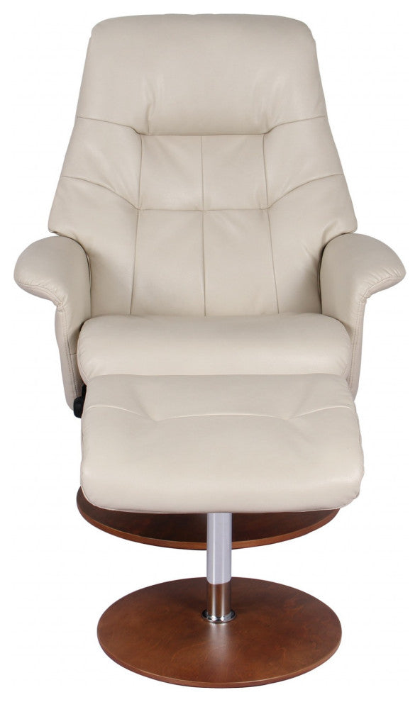 HomeRoots Contemporary Off White Taupe Swivel Recliner and Ottoman Set