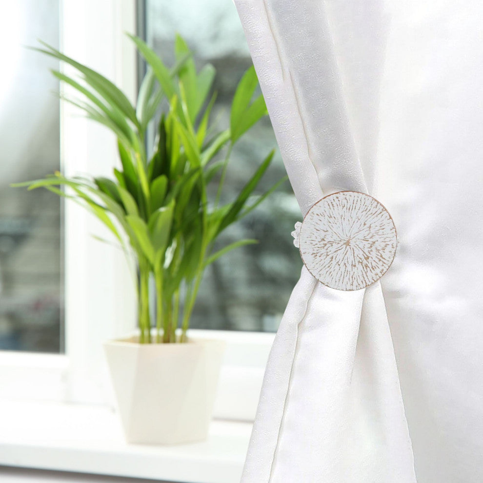 Set of 2 Metal Curtain Tiebacks "“ Elegant Round Design Clips, White