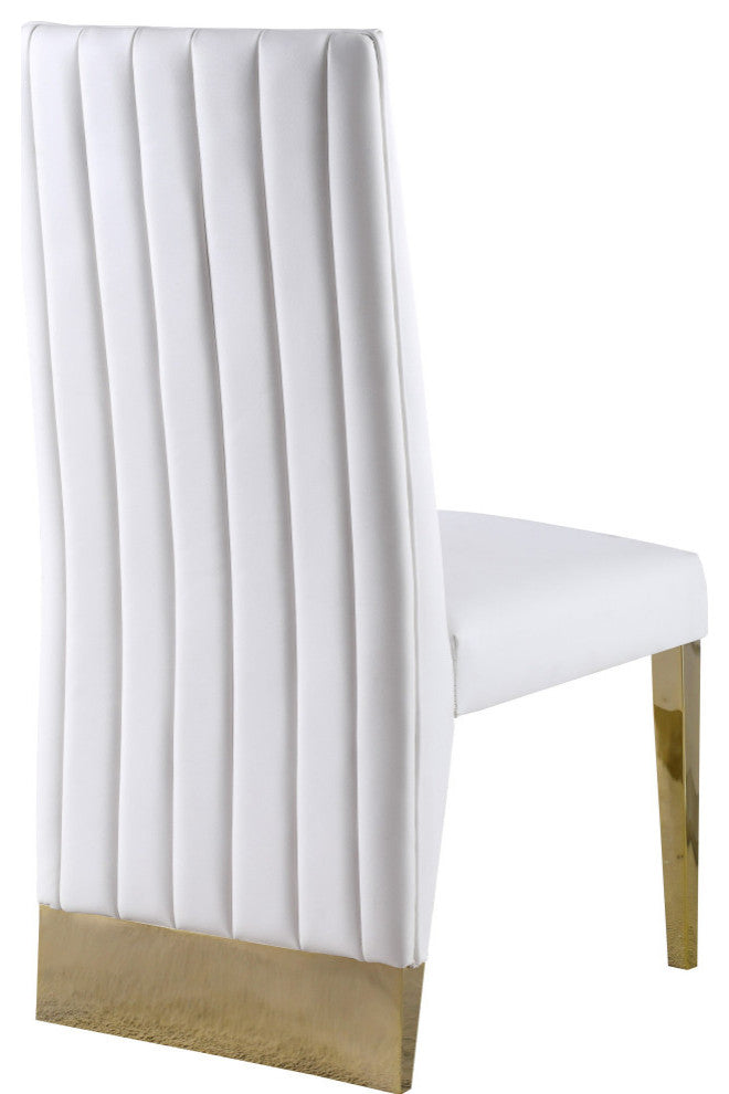 Porsha Dining Chair, Set of 2, White Faux Leather, Gold Legs