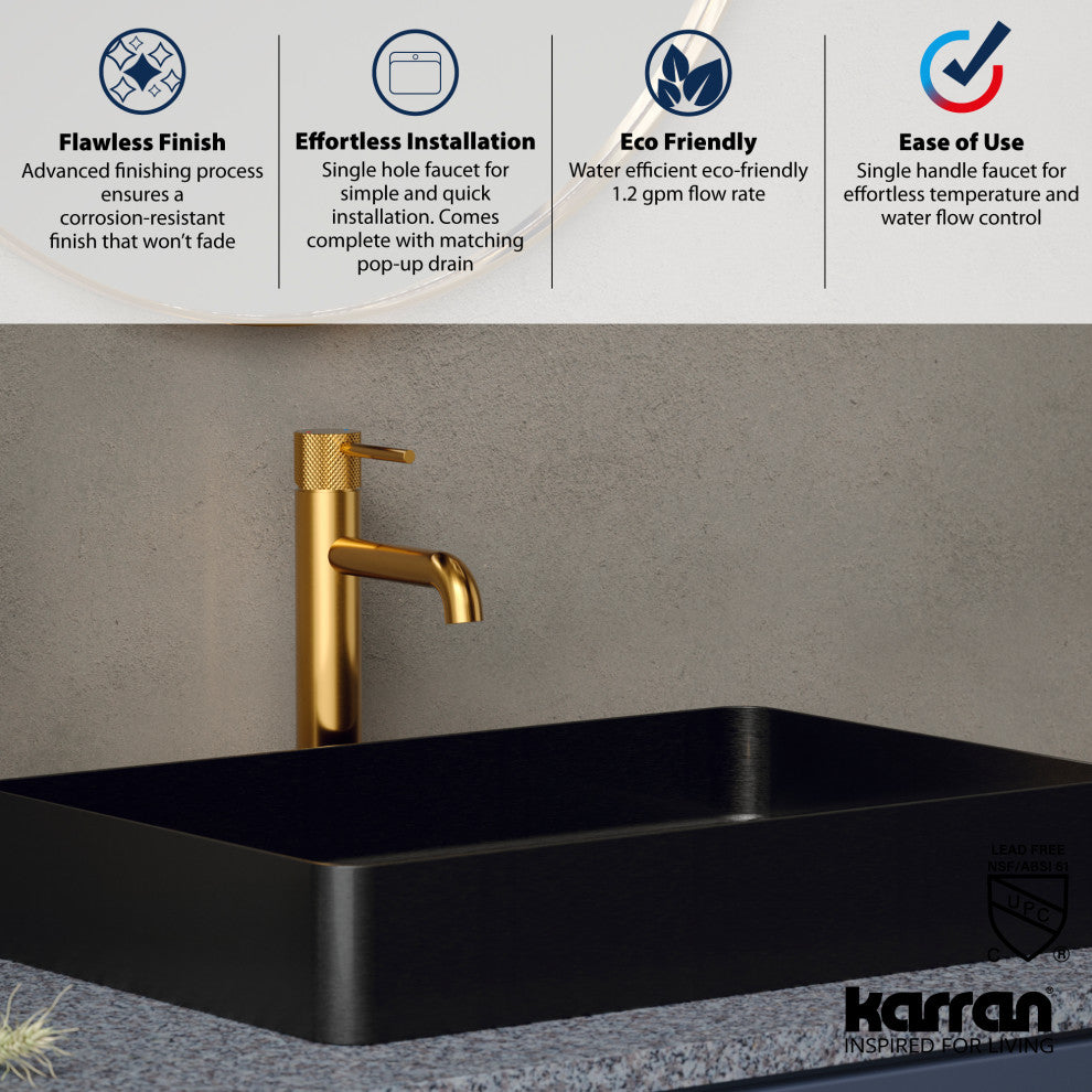 Karran 1-Handle 1-Hole Vessel Faucet With Pop-up Drain, Gold