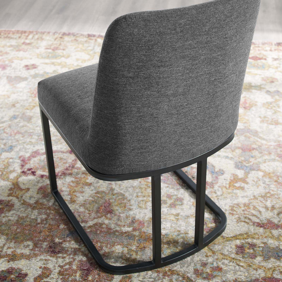Side Dining Chair, Fabric, Metal, Black Gray, Modern, Bistro Restaurant