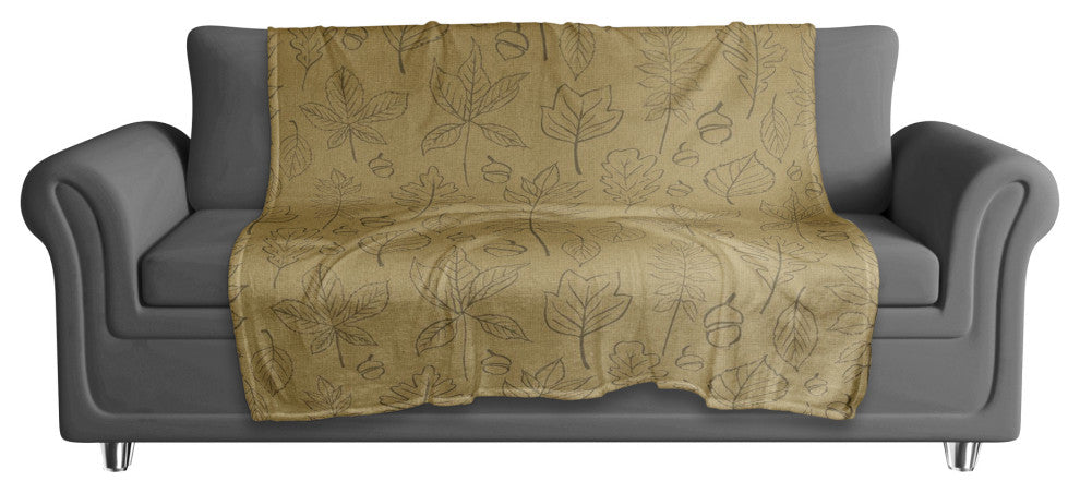 Mustard Yellow Leaf Pattern 50x60 Coral Fleece Blanket