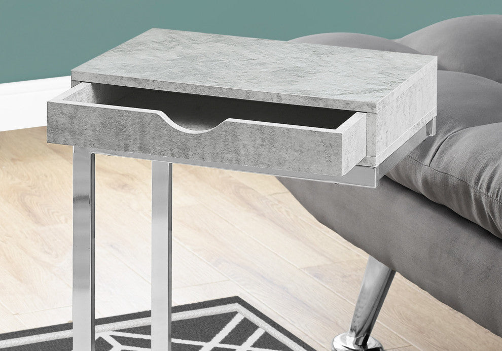 HomeRoots 10.25" x 15.75" x 24.5" Grey Finish and Laminated Metal Accent Table