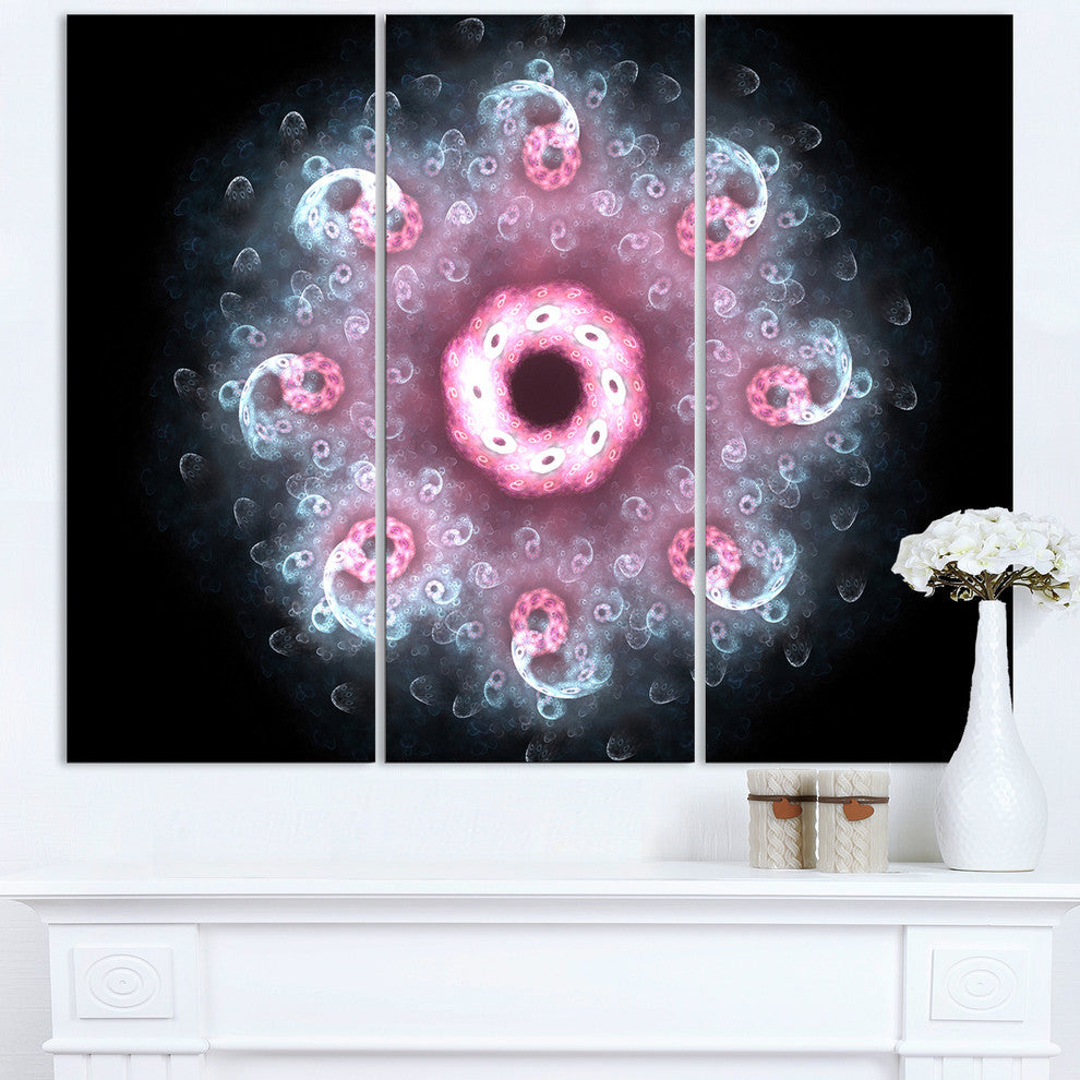 "Pink Abstract Fractal Mandala Flower" Metal Wall Art, 3 Panels, 36"x28"