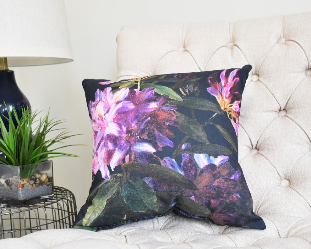 Floral Dream 18" Black Floral Print Decorative Throw Pillow