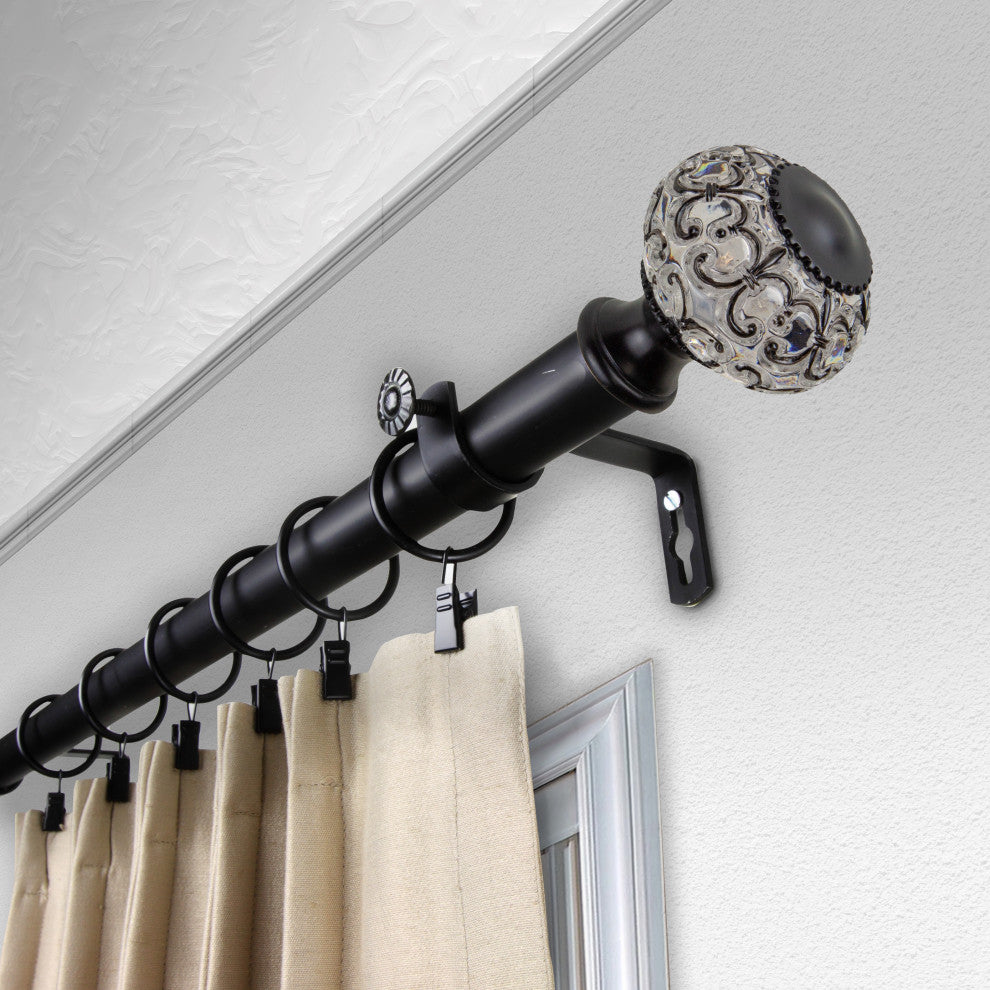 Bailey 1" Curtain Rod, Black, 160-240"