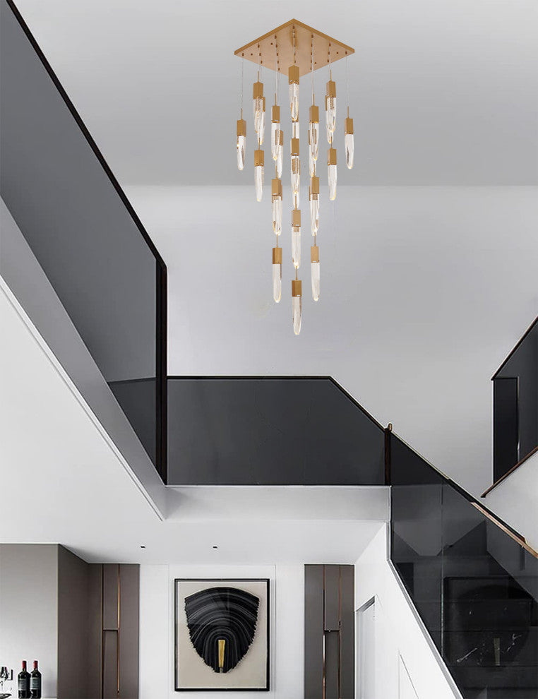 Black Multi-Tiered Linear Chandelier with Crystal Accents, Gold