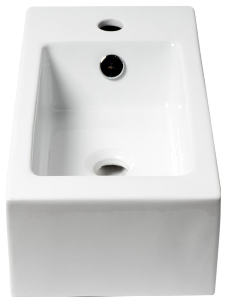 Abc116 White 20" Small Rectangular Wall Mounted Ceramic Sink With Faucet Hole