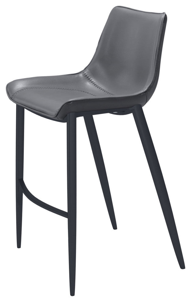 Bar Stool Chair Barstool, Set of 2, Faux Vinyl Leather, Steel, Gray, Black