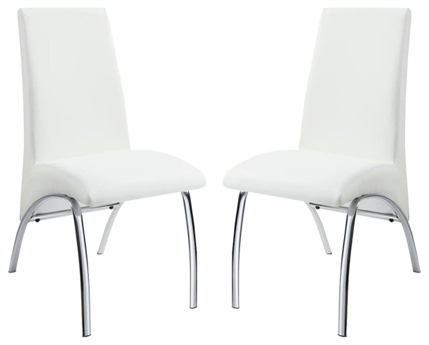 Set of 2 Dining Chairs, White and Chrome