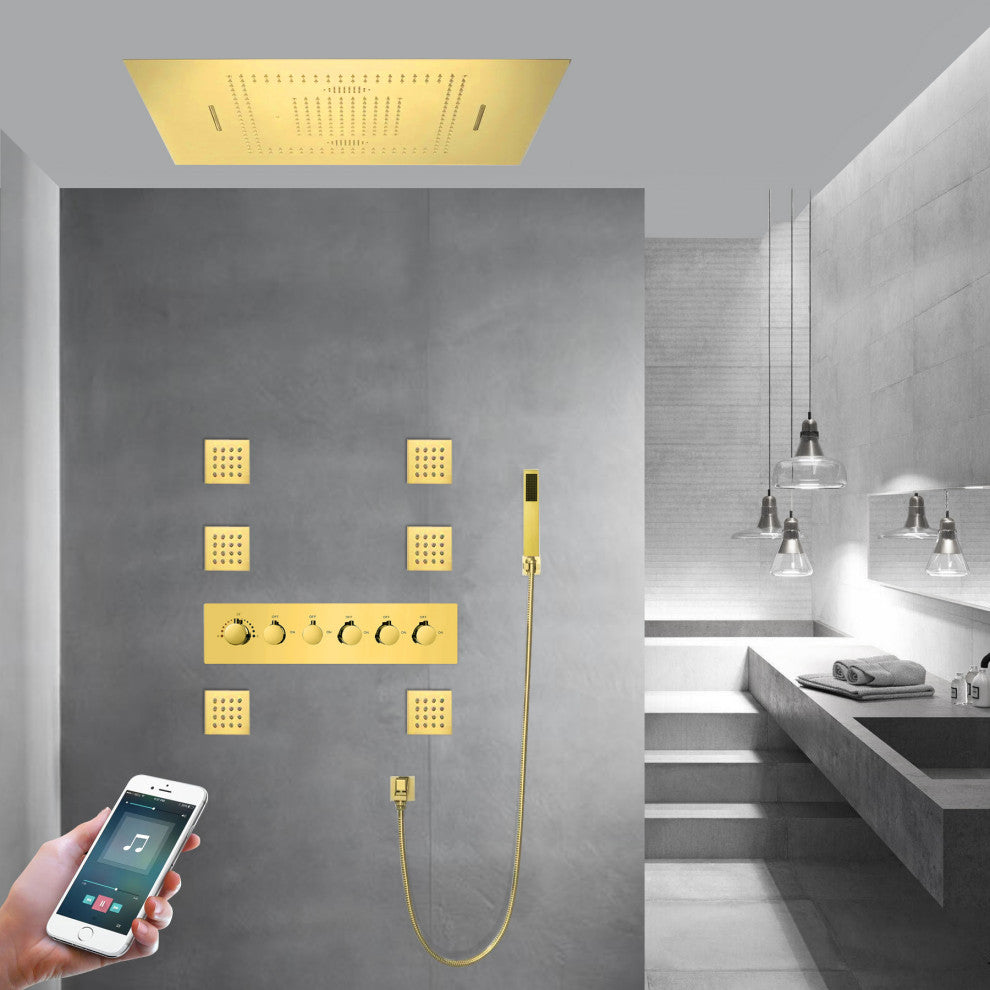LED Rainfall Mist Shower System With Hand Shower, Phone Control Light