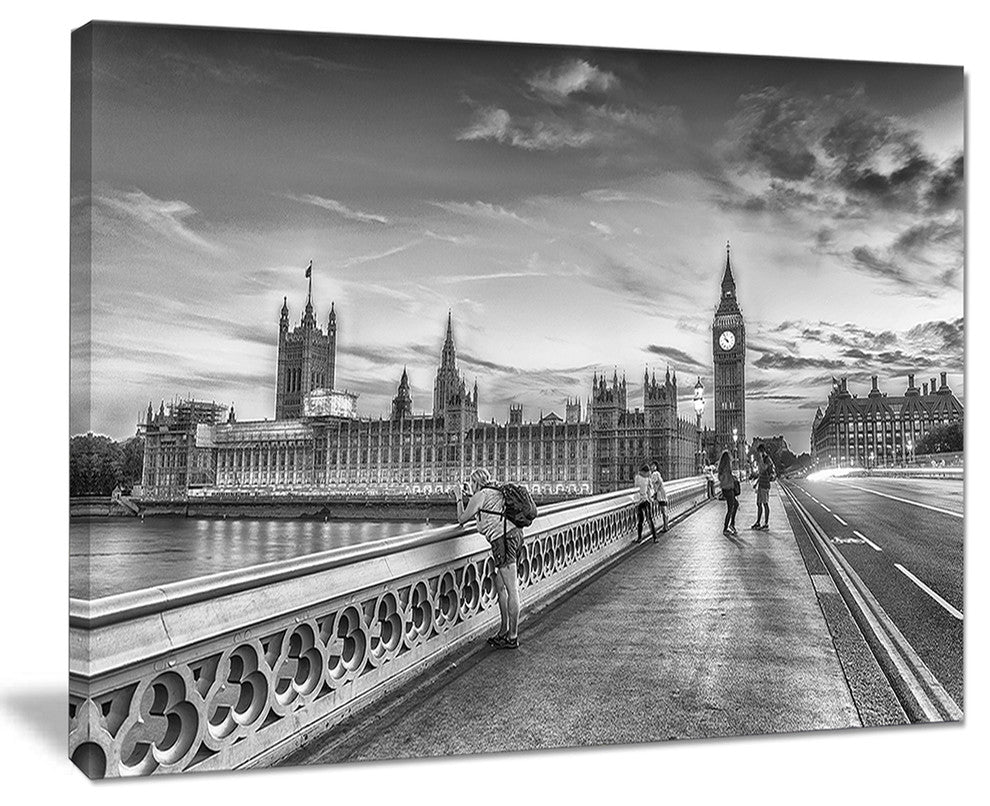 "Beautiful Black and White London View" Cityscape Wall Art, 40"x30"