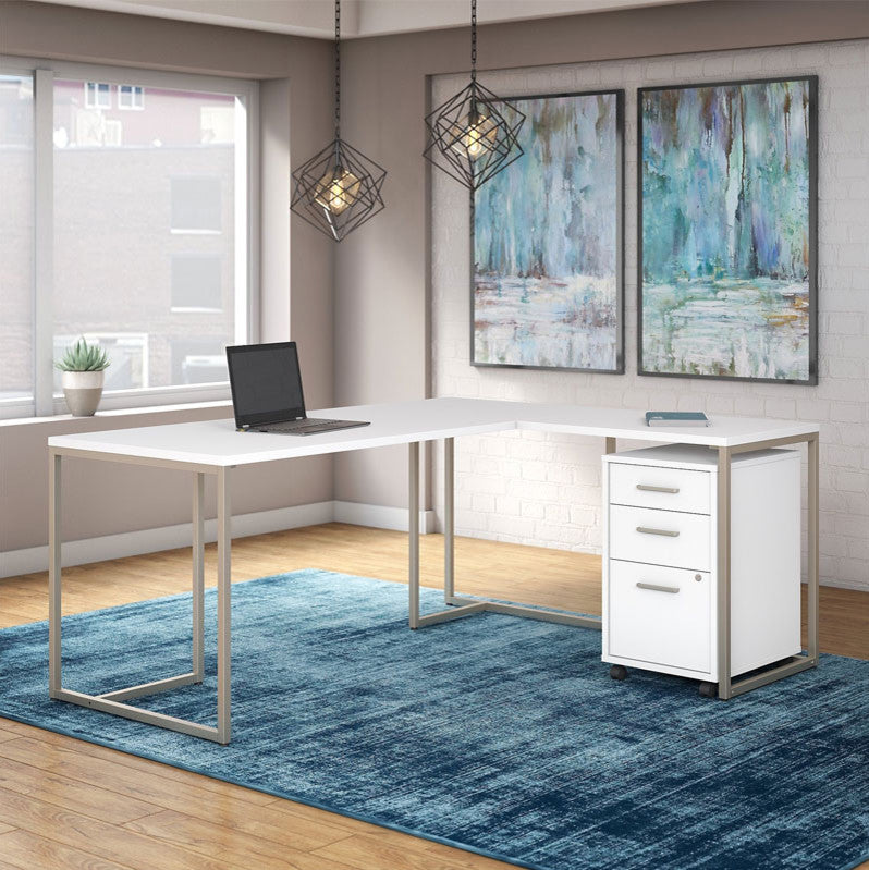 Office by kathy ireland Method 72" L-Desk With 30" Return and Mobile File, White
