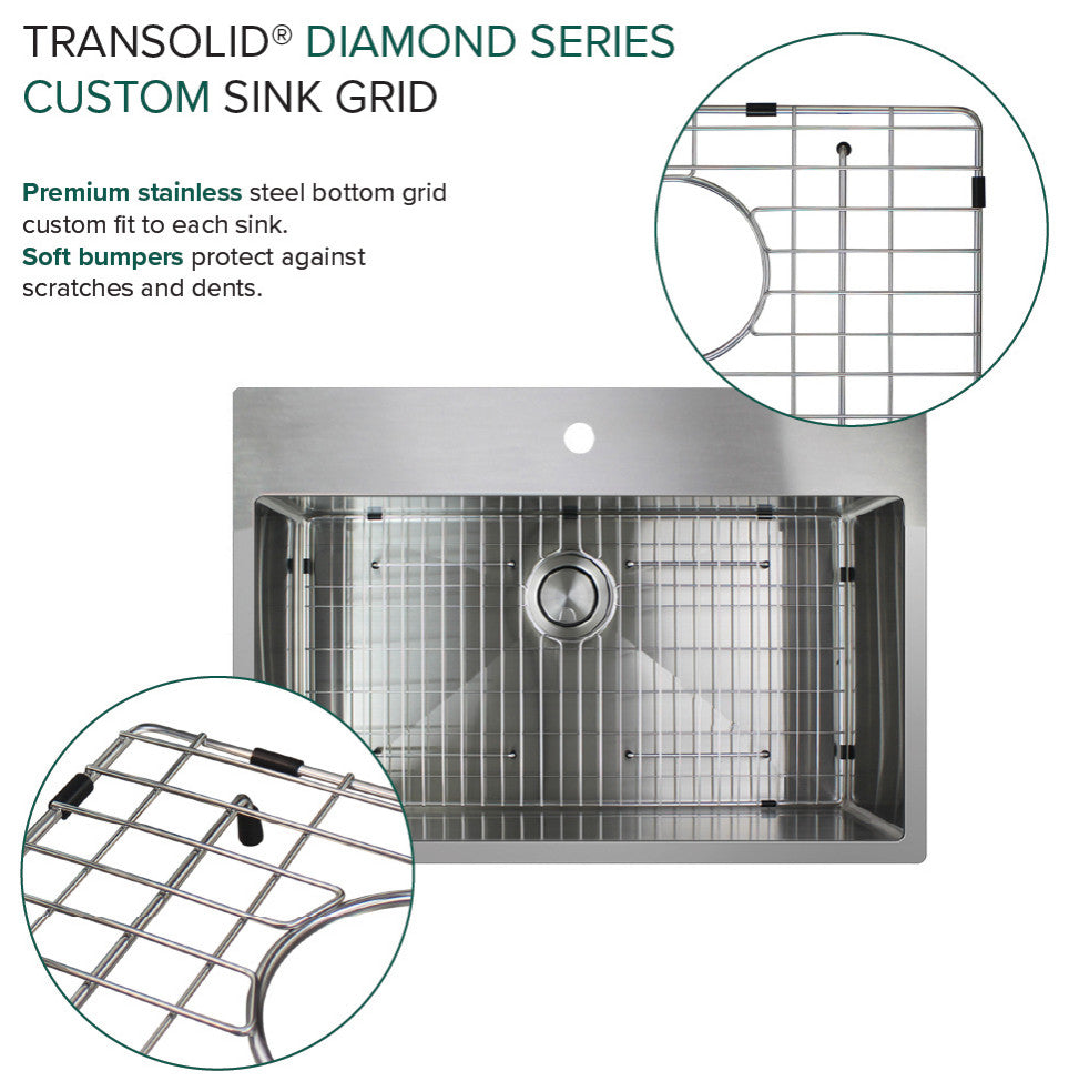 Transolid Diamond 32"x22" Single Bowl Dual-Mount Sink Kit in Stainless Steel