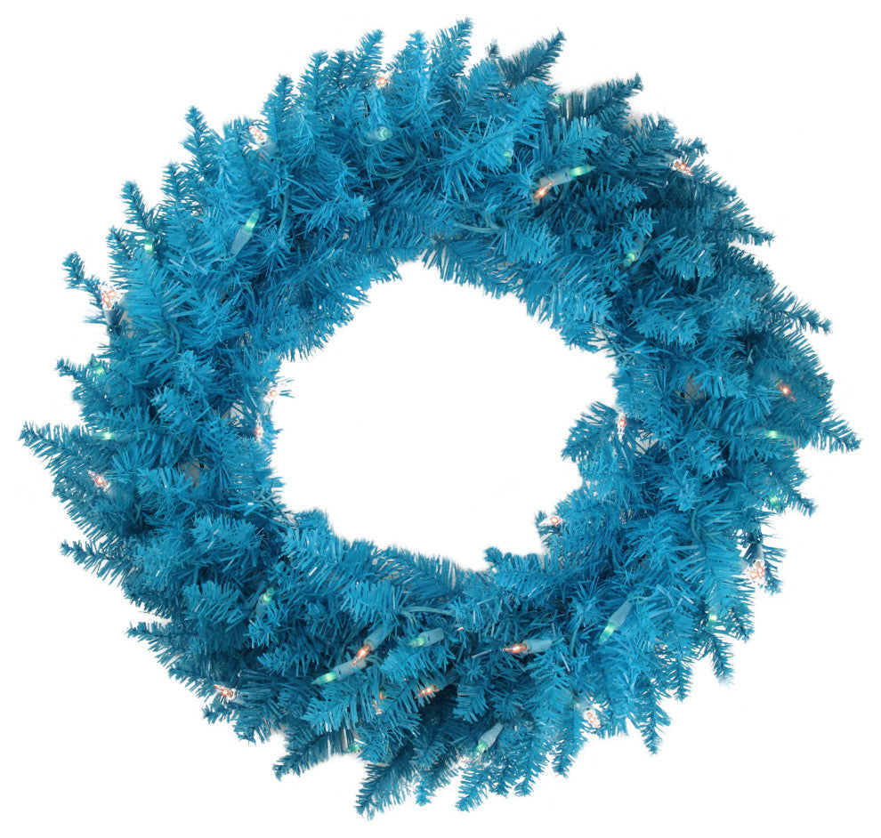 36" Pre-Lit Sky Blue Ashley Spruce Christmas Wreath, Clear and Blue Lights