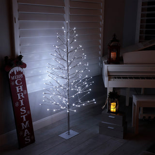 60"H Indoor/Outdoor Artificial Christmas Tree with Cool White LED Lights, Silver